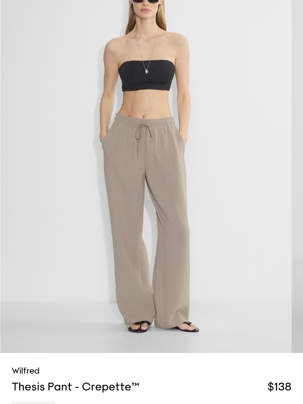Aritzia Wilfred Wide-Leg Drawstring Pants in Taupe
